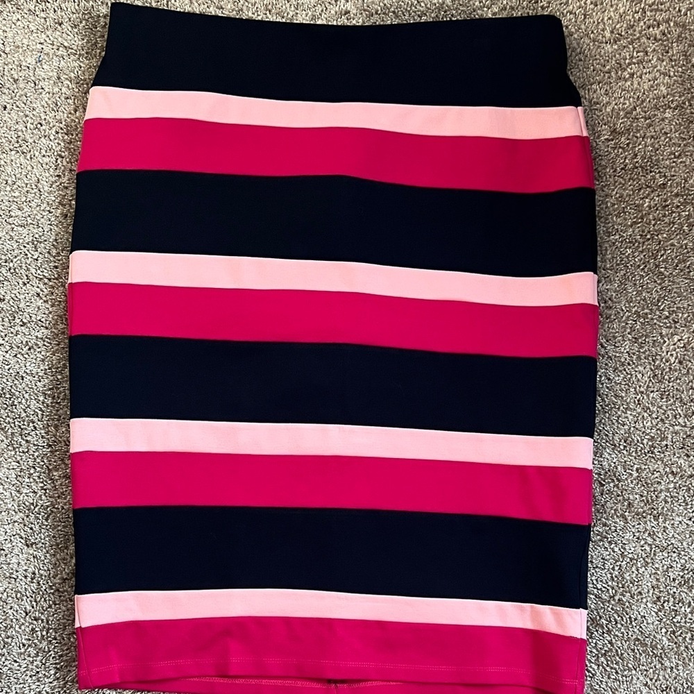 Eloquii Pink and Navy Blue Striped Pencil Skirt